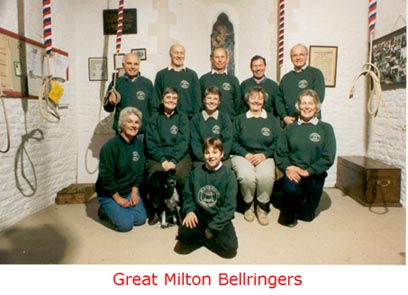 Back row : Alan Booker, Pat Hingley, Mike Hayes, Paul Simms, Graham Griffiths. Front row : Barbara Hingley, Tina Ruff, Kay Bartholomew (Tower Captain), Patricia Walker, Pat Cox  and Alex. 